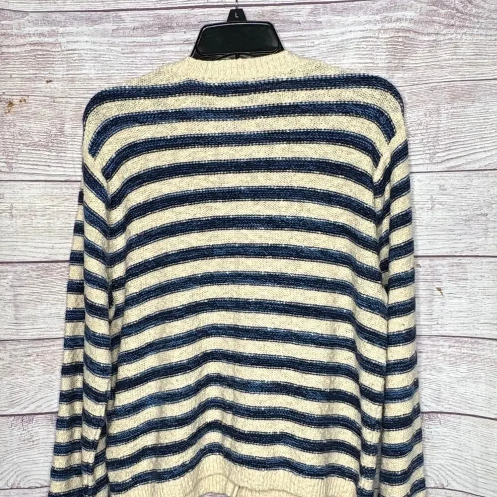 J. Crew Blue & Cream Striped Preppy Cotton Blend Quiet Luxury Cardigan Size XL
